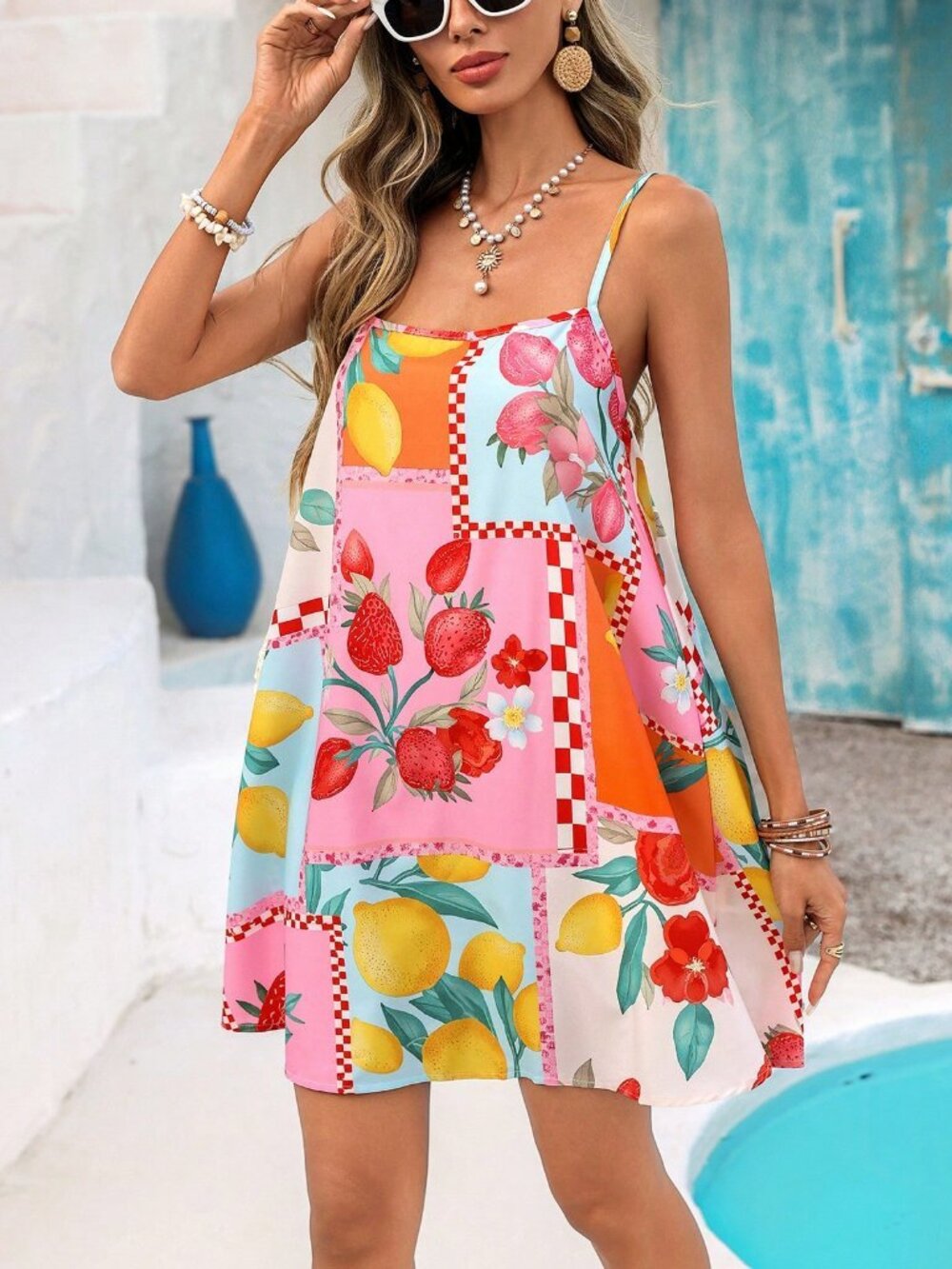 Multicolor Casual Women's fruist print a-line Mini Dress - Picture 8 of 8